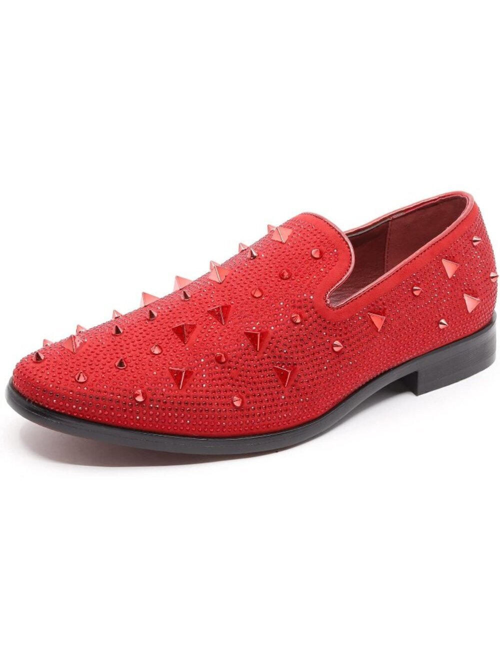 Matrocharm Men's Red Rubber Vintage Spike Rhinestone Loafer Slip On Party Shoes